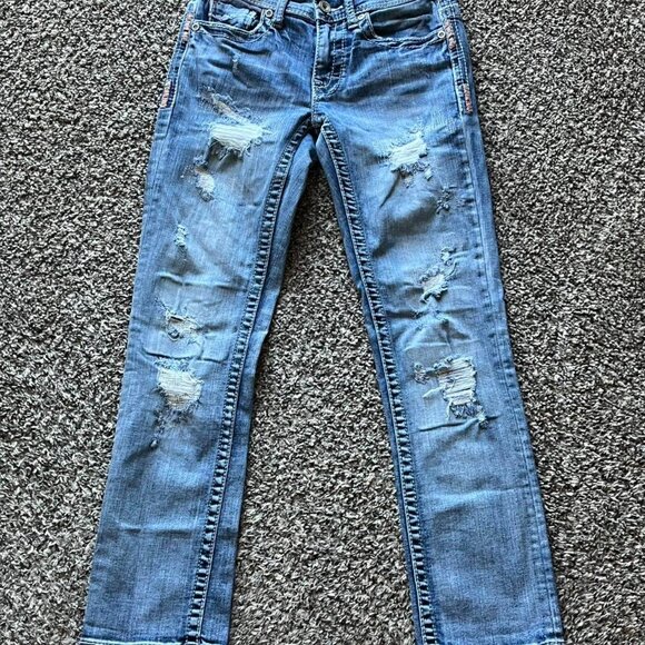 BKE Denim - BKE Asher Blue Denim Jeans Size 26 Distressed Y2K Grunge Preppy Straight Leg